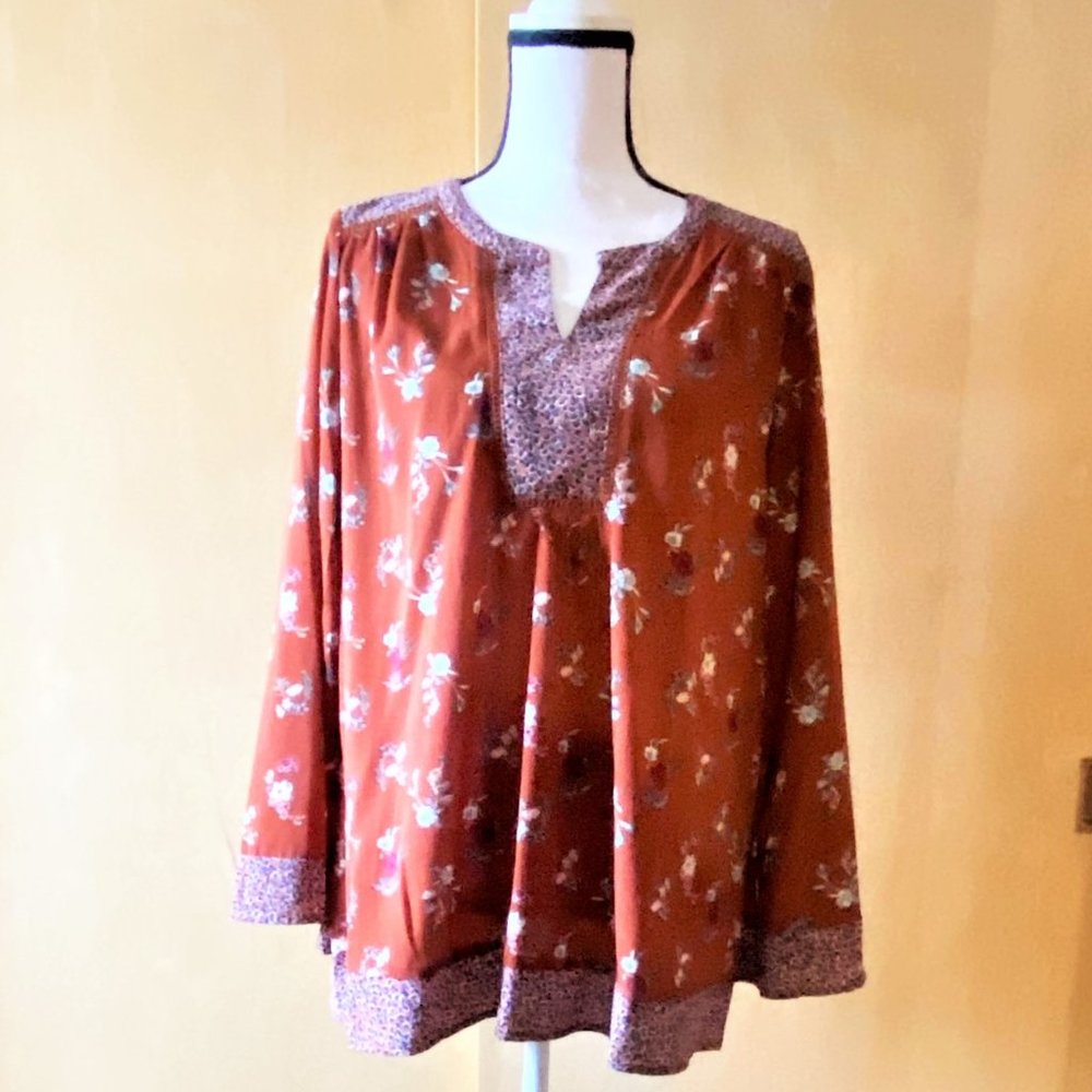 NWT Sz XL Weekend Brick Red Floral Tunic Top